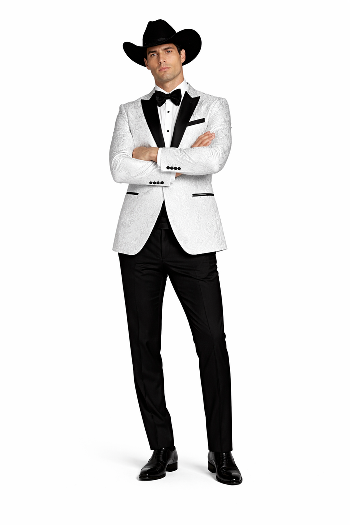 Western Suit - Trajes Para Hombres - Cowboy Formal Attire - Trajes De Novio - Peak Lapel Single Breasted White Suit