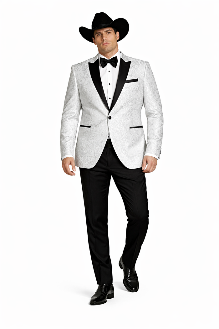 Western Suit - Trajes Para Hombres - Cowboy Formal Attire - Trajes De Novio - Peak Lapel Single Breasted White Suit