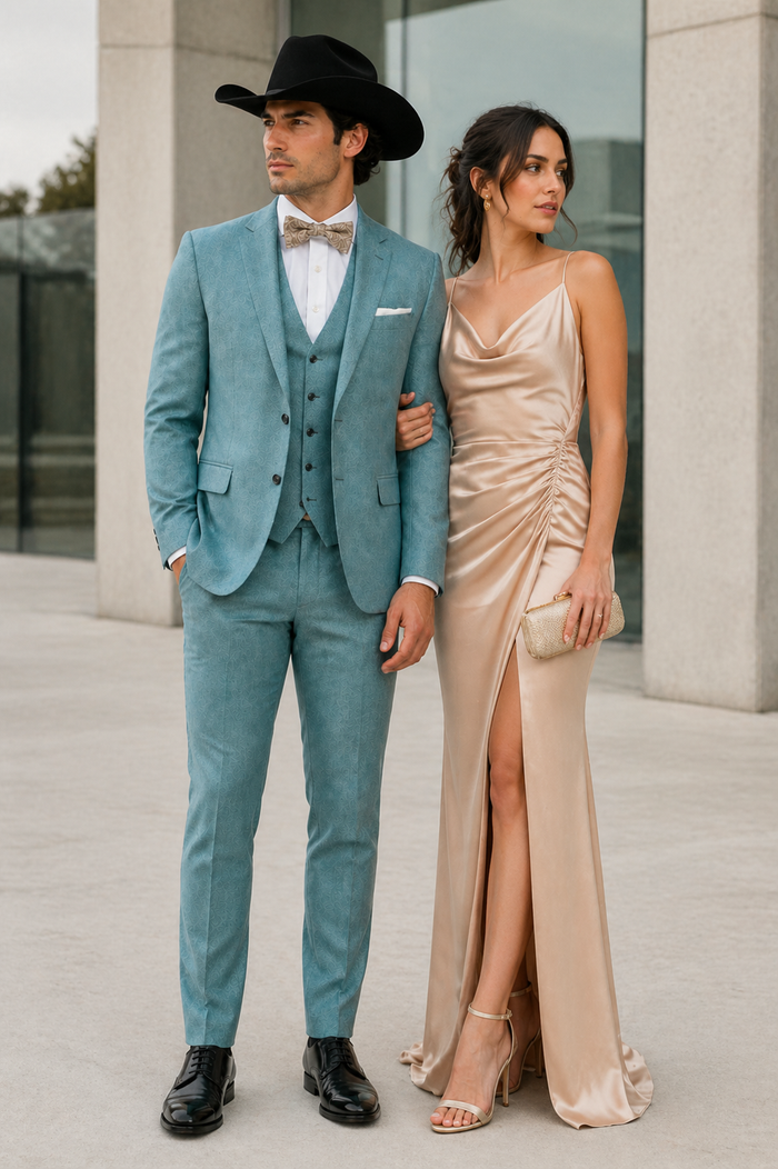 Western Suit - Trajes Para Hombres - Cowboy Formal Attire - Trajes De Novio - Sea Glass Green