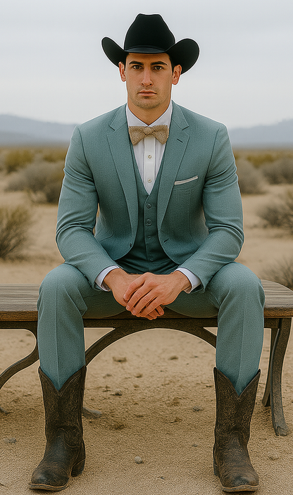 Western Suit - Trajes Para Hombres - Cowboy Formal Attire - Trajes De Novio - Sea Glass Green