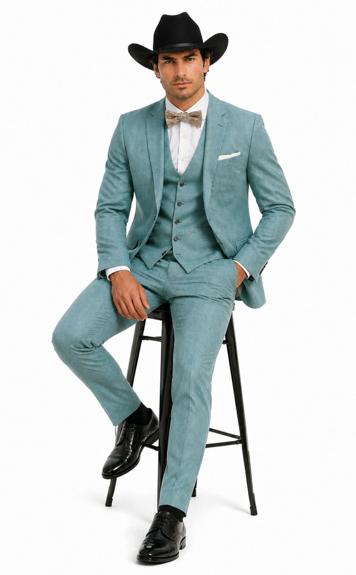 Western Suit - Trajes Para Hombres - Cowboy Formal Attire - Trajes De Novio - Sea Glass Green