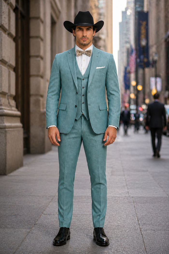 Western Suit - Trajes Para Hombres - Cowboy Formal Attire - Trajes De Novio - Sea Glass Green