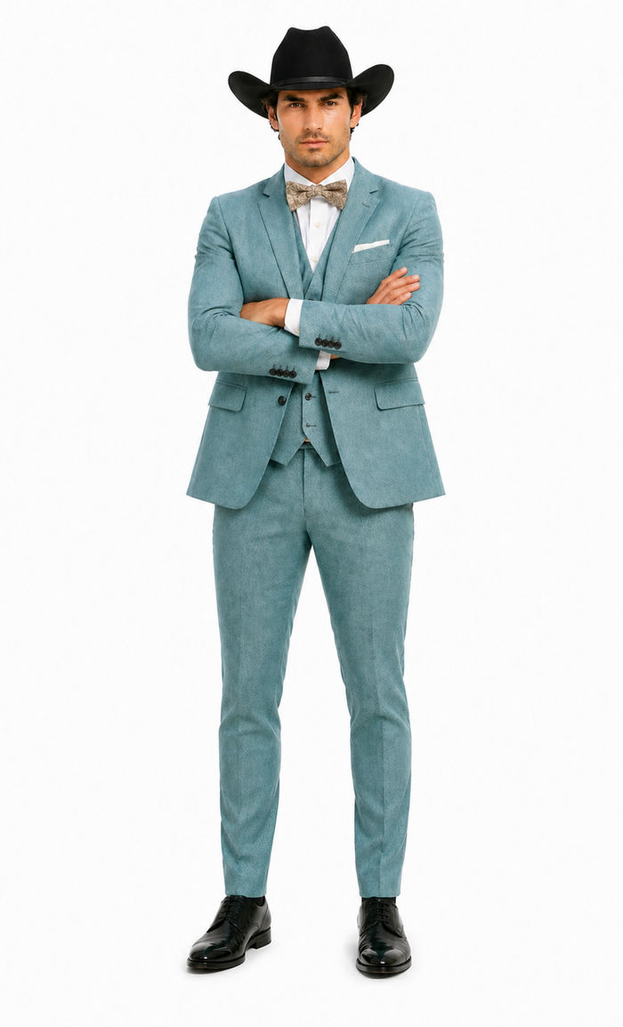 Western Suit - Trajes Para Hombres - Cowboy Formal Attire - Trajes De Novio - Sea Glass Green