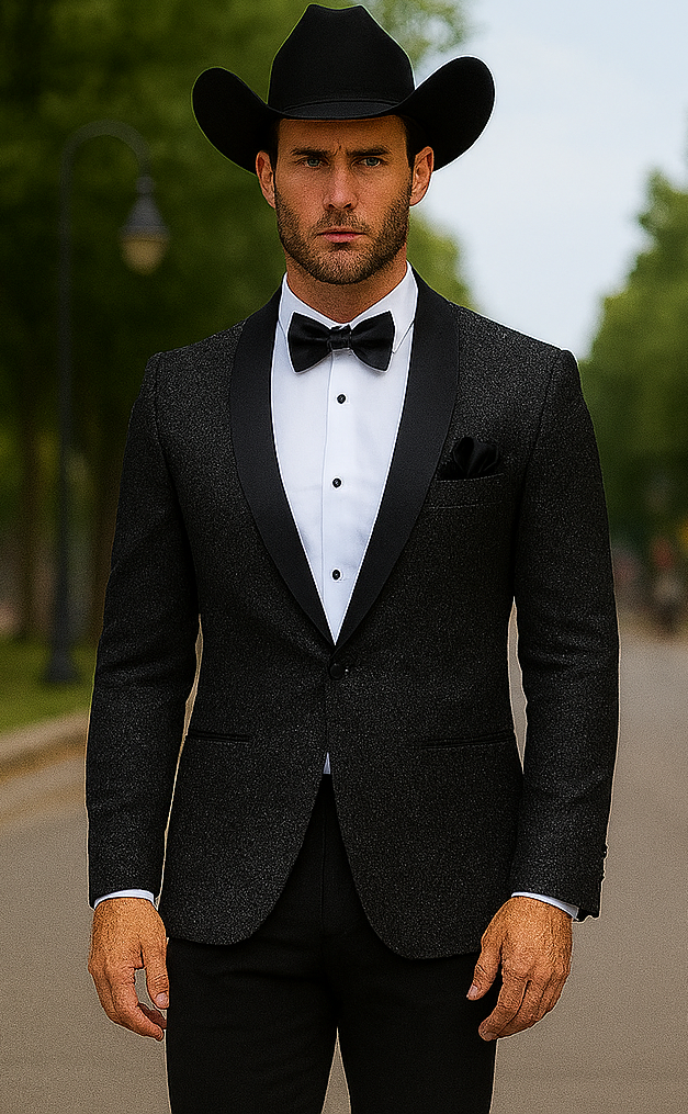 Western Suit - Trajes Para Hombres - Cowboy Formal Attire - Trajes De Novio - Shawl Lapel Black