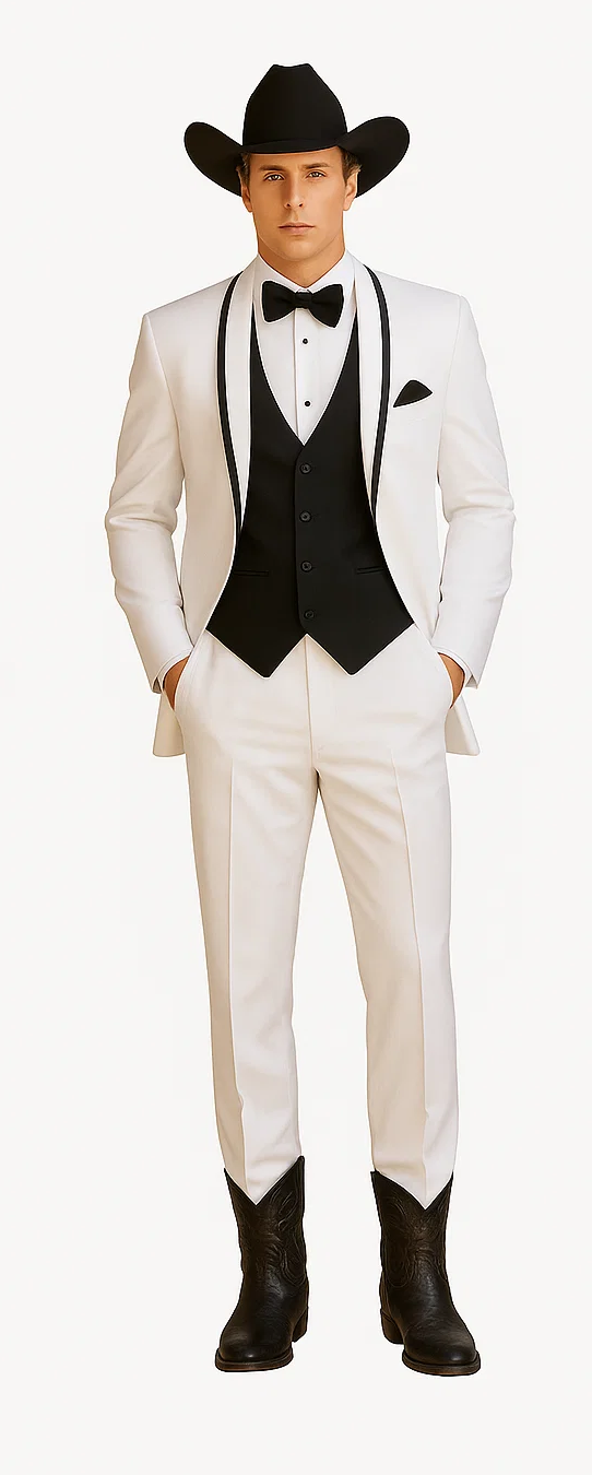 Western Suit - Trajes Para Hombres - Cowboy Formal Attire - Trajes De Novio - Shawl Lapel Suit White