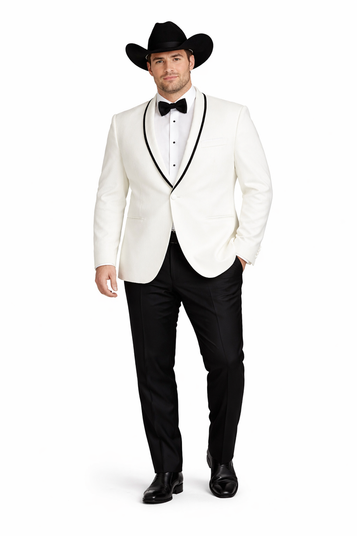 Western Suit - Trajes Para Hombres - Cowboy Formal Attire - Trajes De Novio - Shawl Lapel Suit White