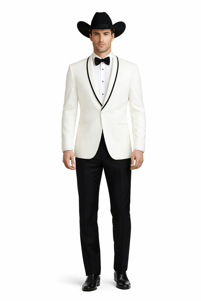 Western Suit - Trajes Para Hombres - Cowboy Formal Attire - Trajes De Novio - Shawl Lapel Suit White