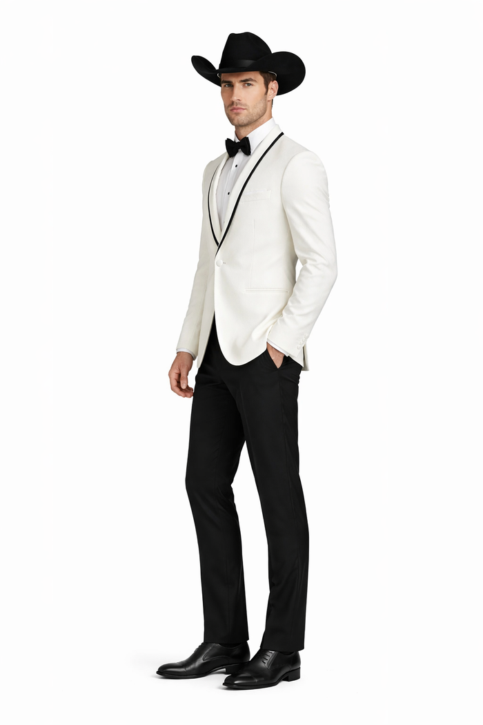 Western Suit - Trajes Para Hombres - Cowboy Formal Attire - Trajes De Novio - Shawl Lapel Suit White