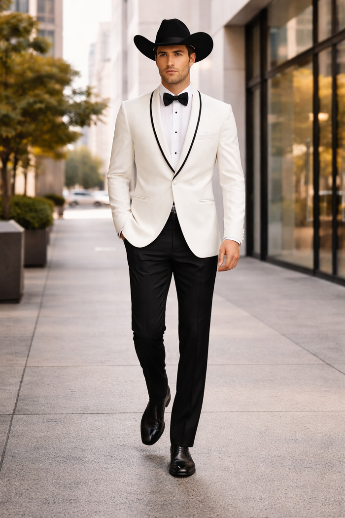 Western Suit - Trajes Para Hombres - Cowboy Formal Attire - Trajes De Novio - Shawl Lapel Suit White