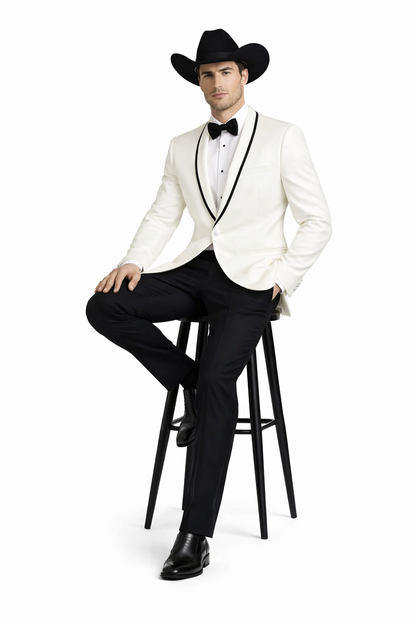 Western Suit - Trajes Para Hombres - Cowboy Formal Attire - Trajes De Novio - Shawl Lapel Suit White