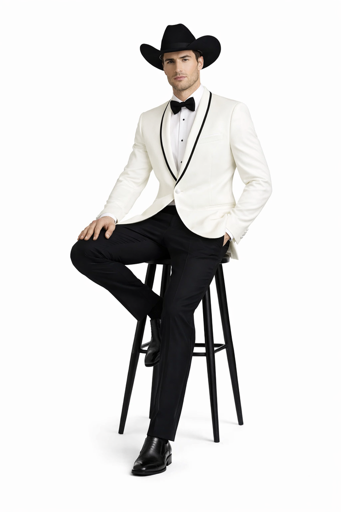 Western Suit - Trajes Para Hombres - Cowboy Formal Attire - Trajes De Novio - Shawl Lapel Suit White