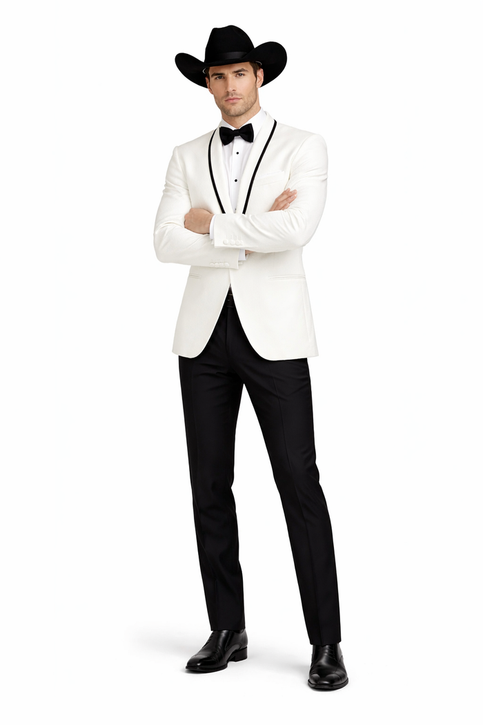 Western Suit - Trajes Para Hombres - Cowboy Formal Attire - Trajes De Novio - Shawl Lapel Suit White