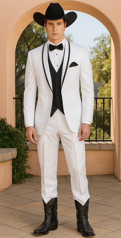 Western Suit - Trajes Para Hombres - Cowboy Formal Attire - Trajes De Novio - Shawl Lapel Suit White
