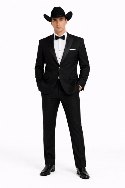 Western Suit - Trajes Para Hombres  - Cowboy Formal Attire - Trajes De Novio Single Breasted Black