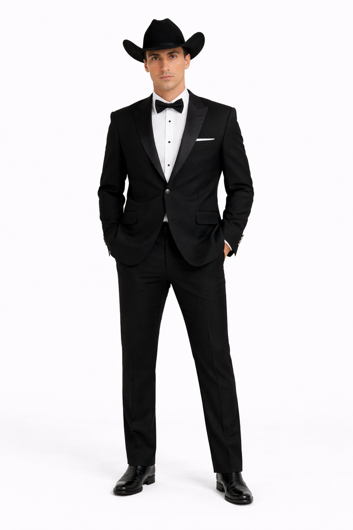 Western Suit - Trajes Para Hombres  - Cowboy Formal Attire - Trajes De Novio Single Breasted Black