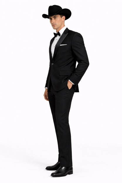 Western Suit - Trajes Para Hombres  - Cowboy Formal Attire - Trajes De Novio Single Breasted Black