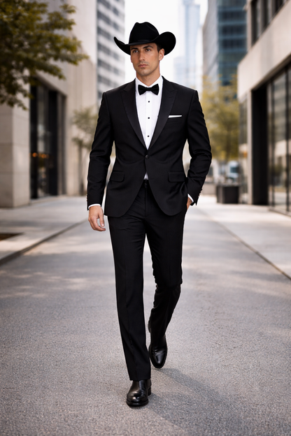 Western Suit - Trajes Para Hombres  - Cowboy Formal Attire - Trajes De Novio Single Breasted Black
