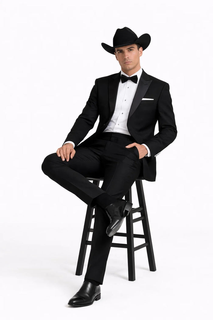 Western Suit - Trajes Para Hombres  - Cowboy Formal Attire - Trajes De Novio Single Breasted Black