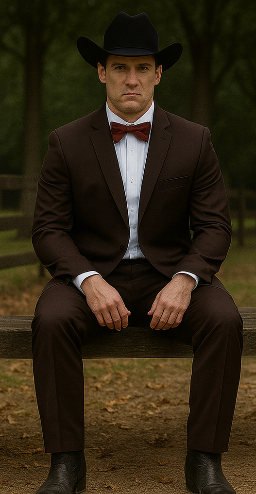 Western Suits For Wedding - Traje Para Hombre - Cowboy Suit With Trim Collar - Slim Fit Cut -  Brown Fitted Pants