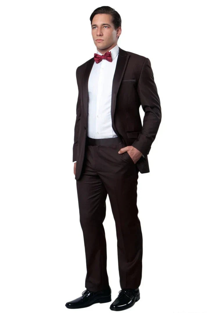 Western Suits For Wedding - Cowboy Suit With Trim Collar - Slim Fit Cut - Brown Fitted Pants