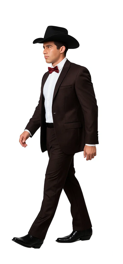 Western Suits For Wedding - Traje Para Hombre - Cowboy Suit With Trim Collar - Slim Fit Cut -  Brown Fitted Pants