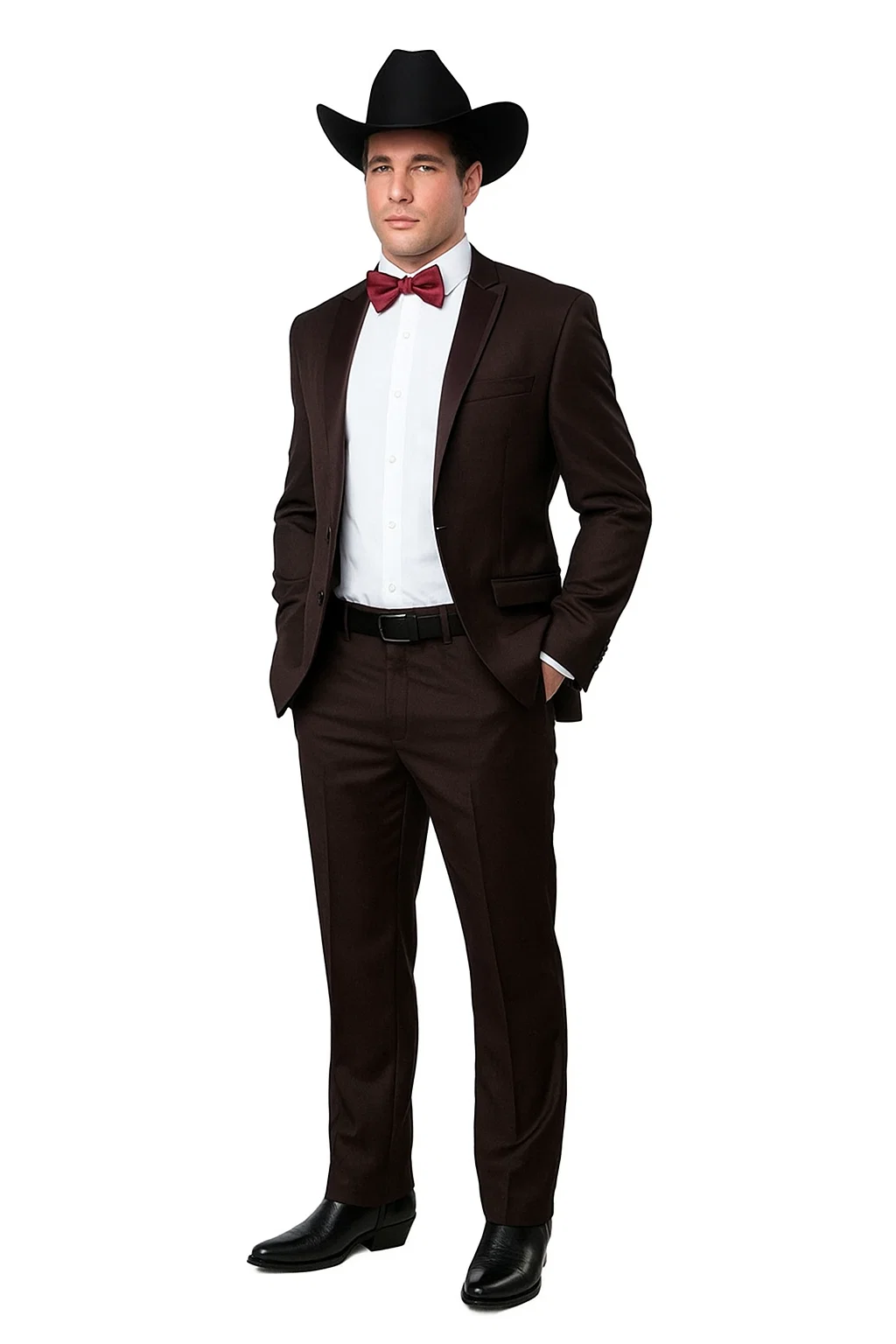 Western Suits For Wedding - Traje Para Hombre - Cowboy Suit With Trim Collar - Slim Fit Cut -  Brown Fitted Pants