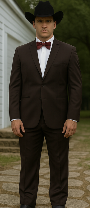 Western Suits For Wedding - Traje Para Hombre - Cowboy Suit With Trim Collar - Slim Fit Cut -  Brown Fitted Pants