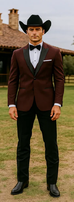 Western Suits - Trajes Para Hombres  - Cowboy Formal Attire - Trajes De Novio - Burgundy