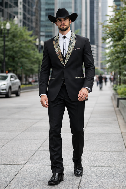 Western Tuxedo - Traje Para Hombre Novio - Cowboy Wedding Suit - Green and Brown Mix Pattern