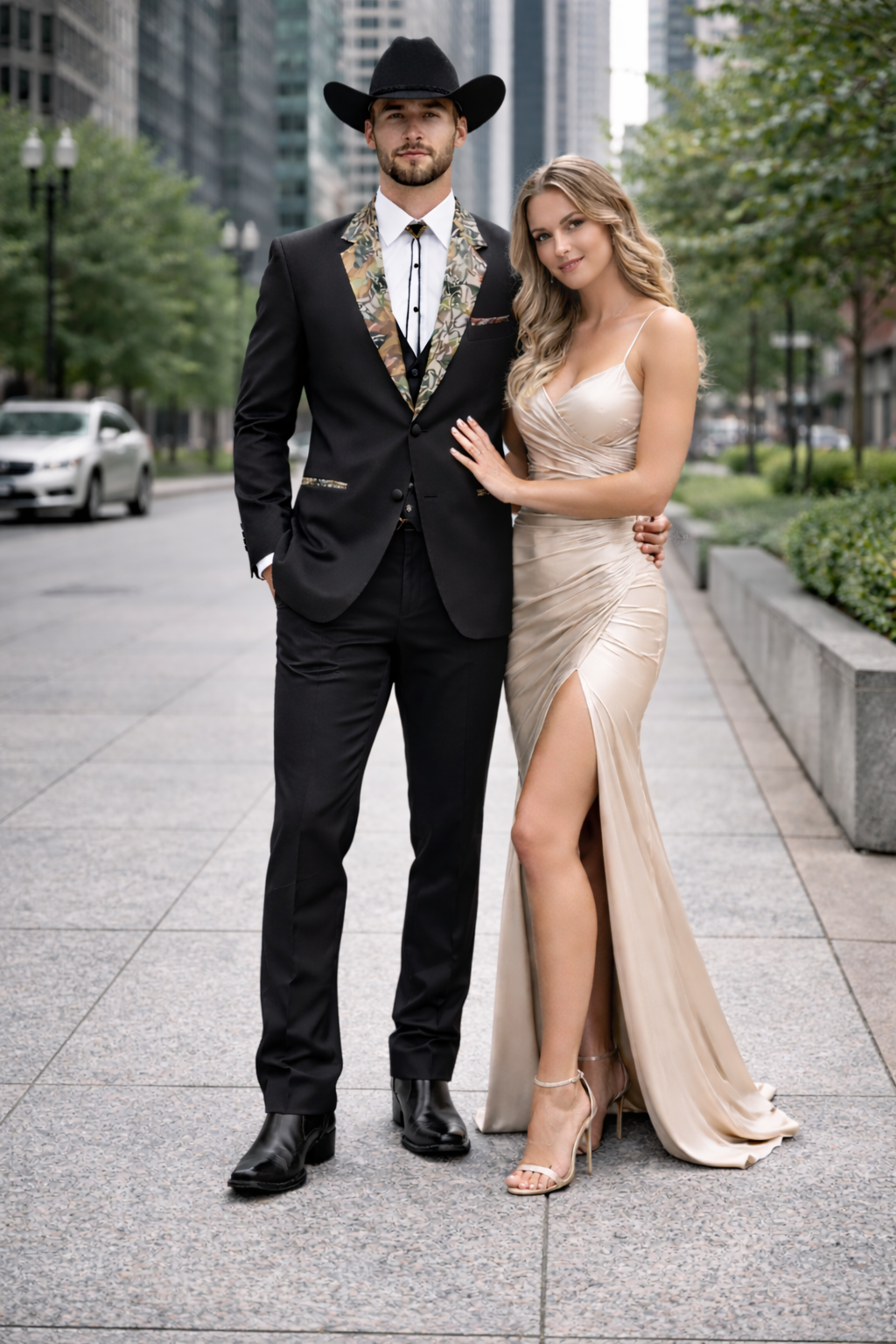 Western Tuxedo - Traje Para Hombre Novio - Cowboy Wedding Suit - Green and Brown Mix Pattern