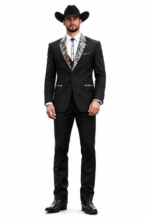 Western Tuxedo - Traje Para Hombre Novio - Cowboy Wedding Suit - Green and Brown Mix Pattern