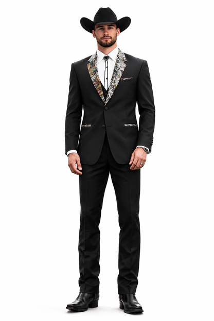 Western Tuxedo - Traje Para Hombre Novio - Cowboy Wedding Suit - Green and Brown Mix Pattern