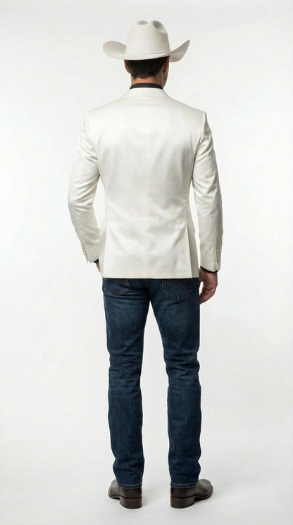 Men’s Shiny White Cowboy Blazer – Western Style Satin Finish Blazer for Party, Country Events and Evening Wear