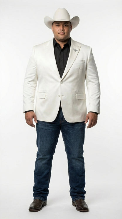 Men’s Shiny White Cowboy Blazer – Western Style Satin Finish Blazer for Party, Country Events and Evening Wear