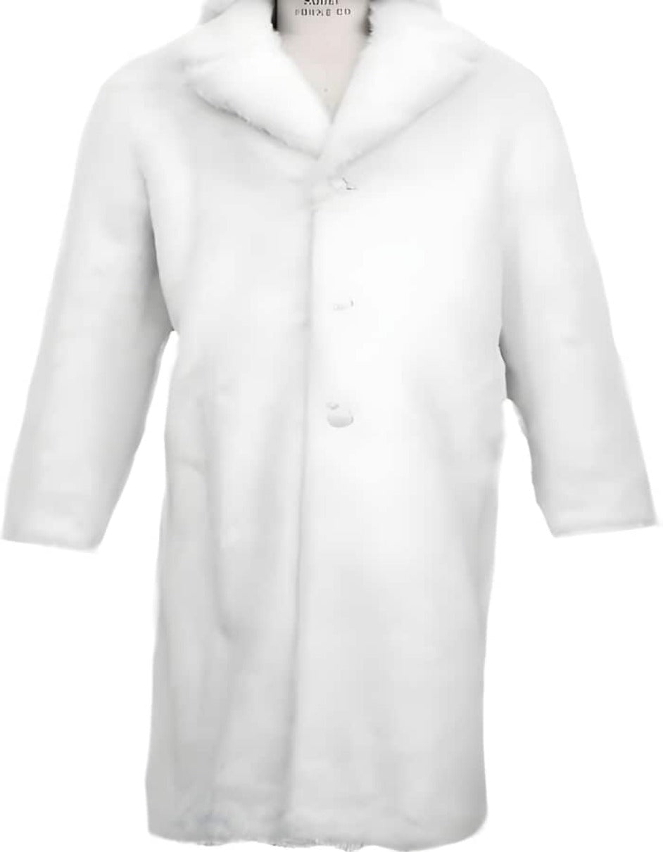 Long Top Coat Full length Coat White - Faux Fur Overcoat - Men's Tuxedo USA