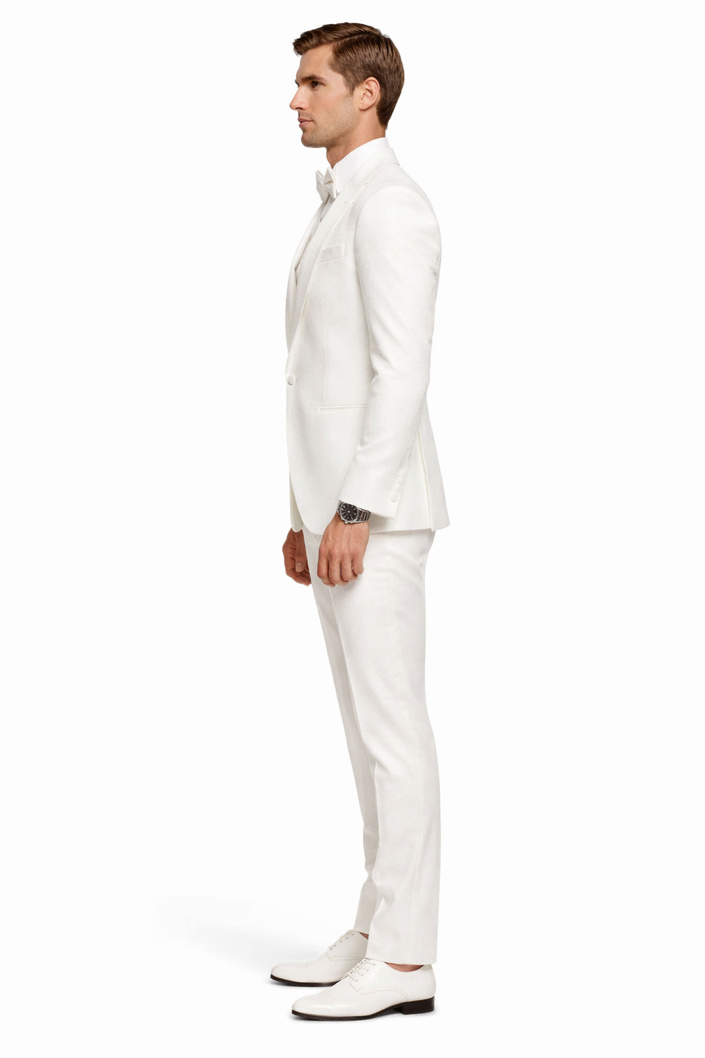 White Groom Tuxedo with Floral Lace Vest - Luxury Men's Wedding Attire