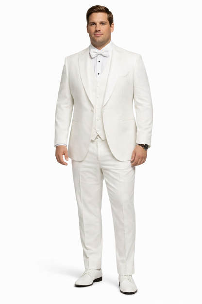 White Groom Tuxedo with Floral Lace Vest - Luxury Men's Wedding Attire