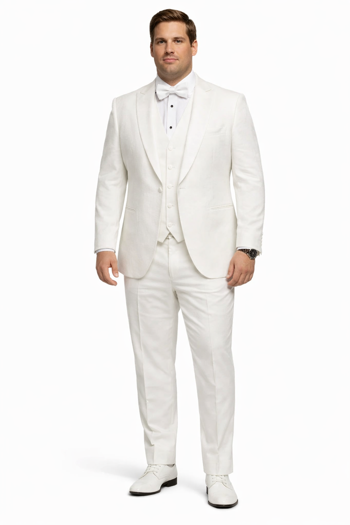 White Groom Tuxedo with Floral Lace Vest - Luxury Men's Wedding Attire