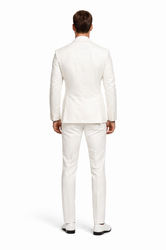 White Groom Tuxedo with Floral Lace Vest - Luxury Men's Wedding Attire
