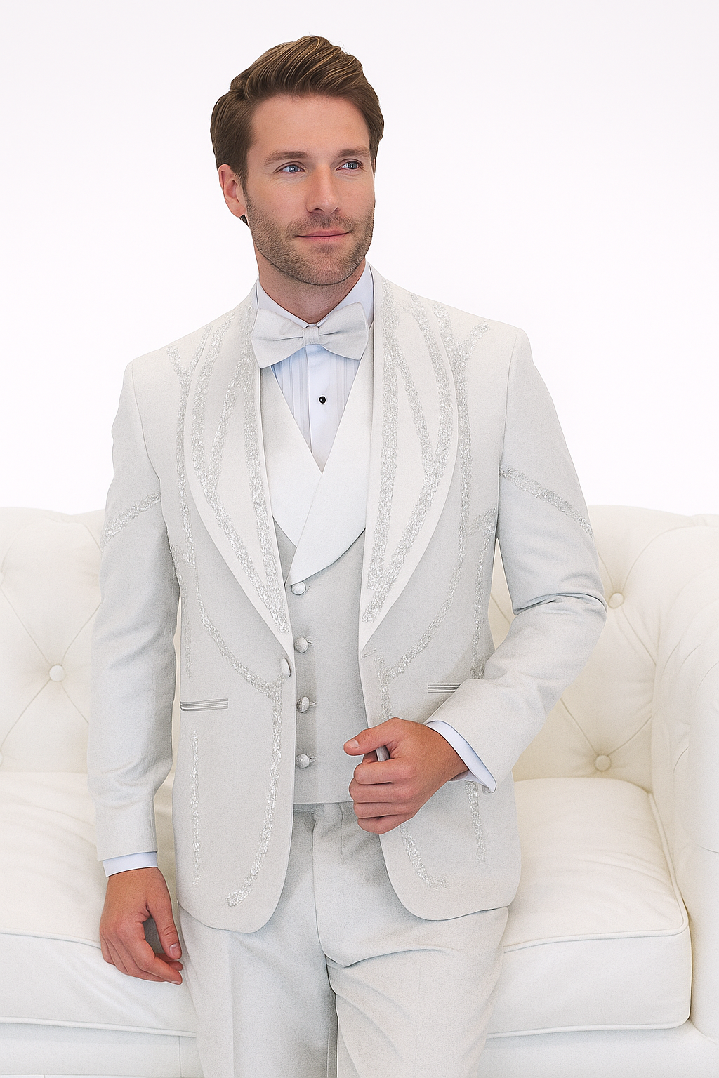 Italian Wool 3-Piece Modern Fit White Tuxedo