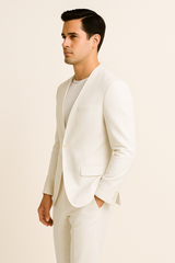 white-linen-suit-for-summer-collarless-blazer-and-pants-collarless-lapel-no-lapel-casual
