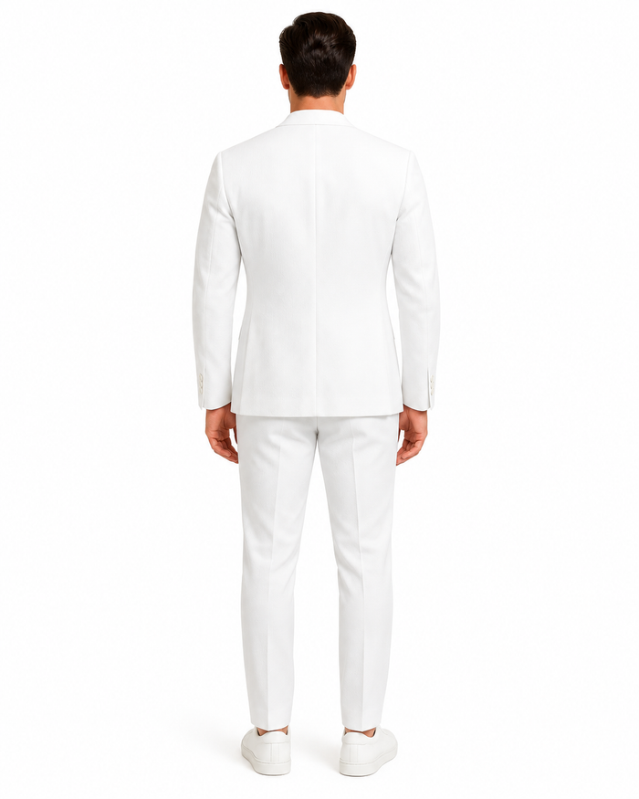 White Linen Suit For Summer - Collarless Blazer and Pants Collarless Lapel - No Lapel Casual!
