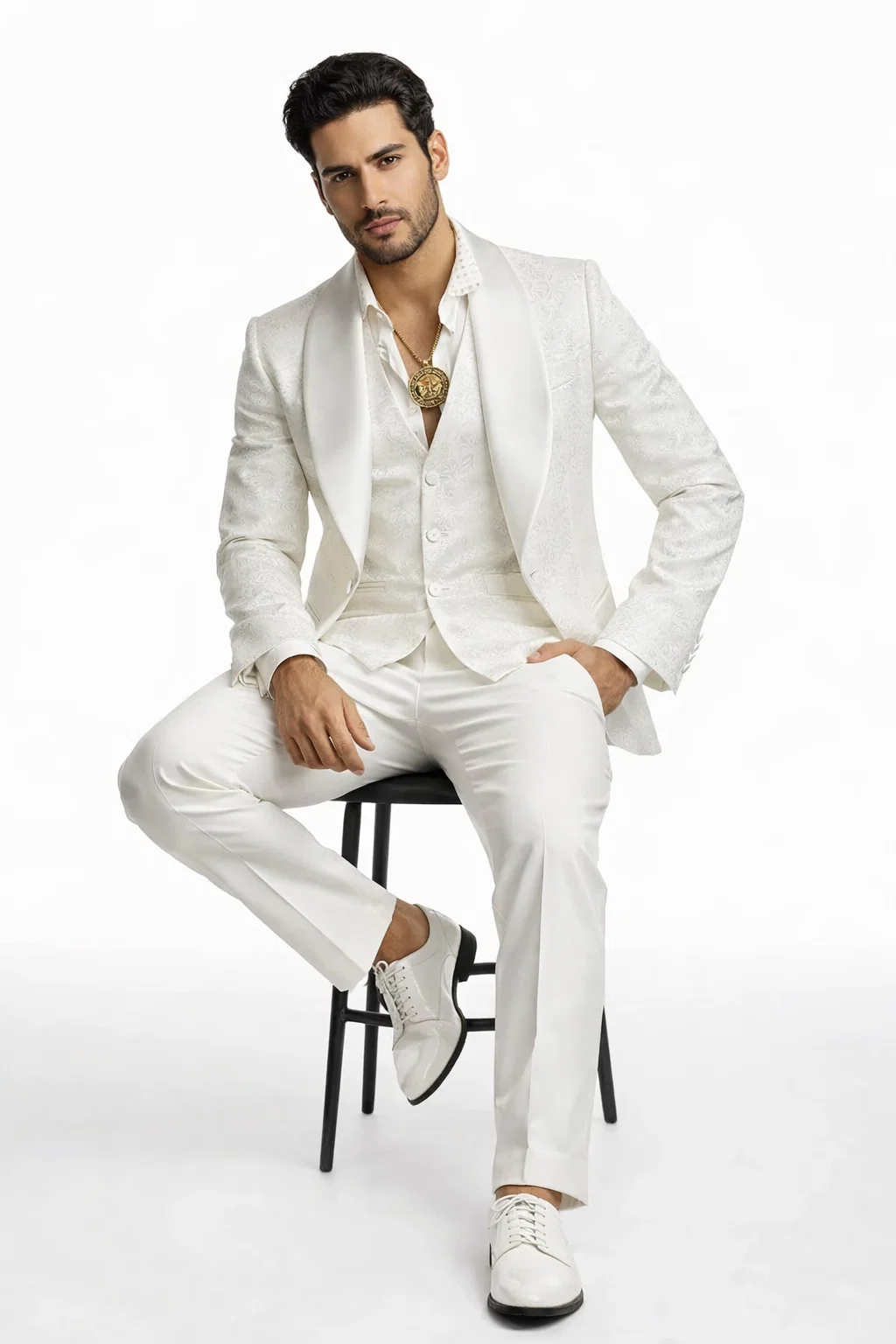 White Luxury Lace 3-Piece Suit