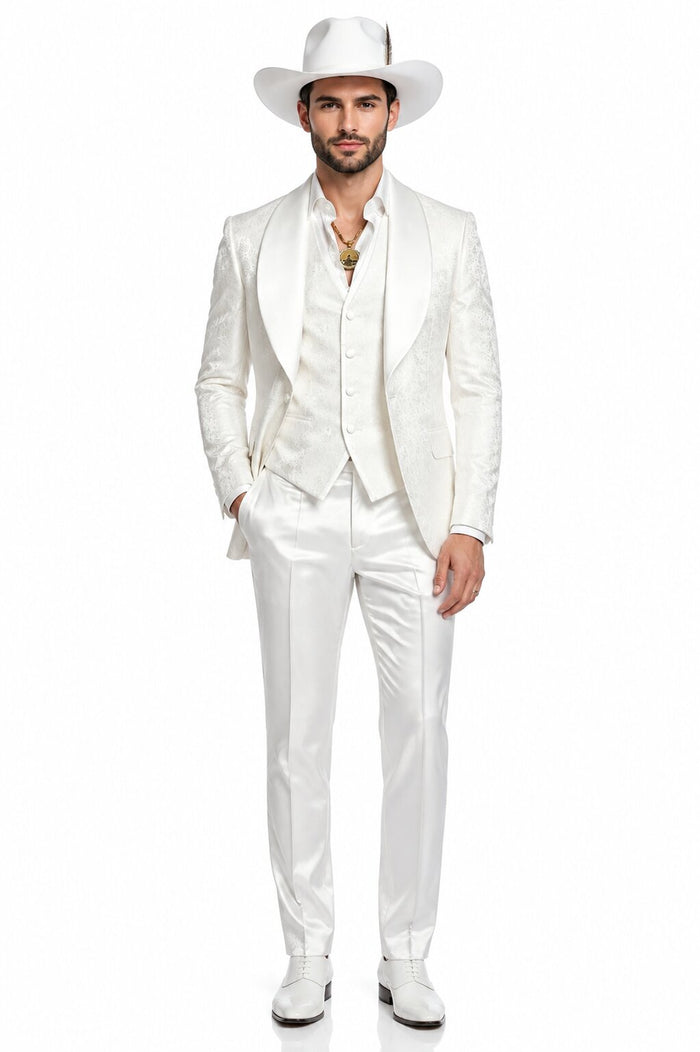 White Luxury Lace 3-Piece Suit for Men – Designer Wedding Tuxedo Set
