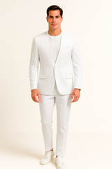 white-linen-suit-for-summer-collarless-blazer-and-pants-collarless-lapel-no-lapel-casual