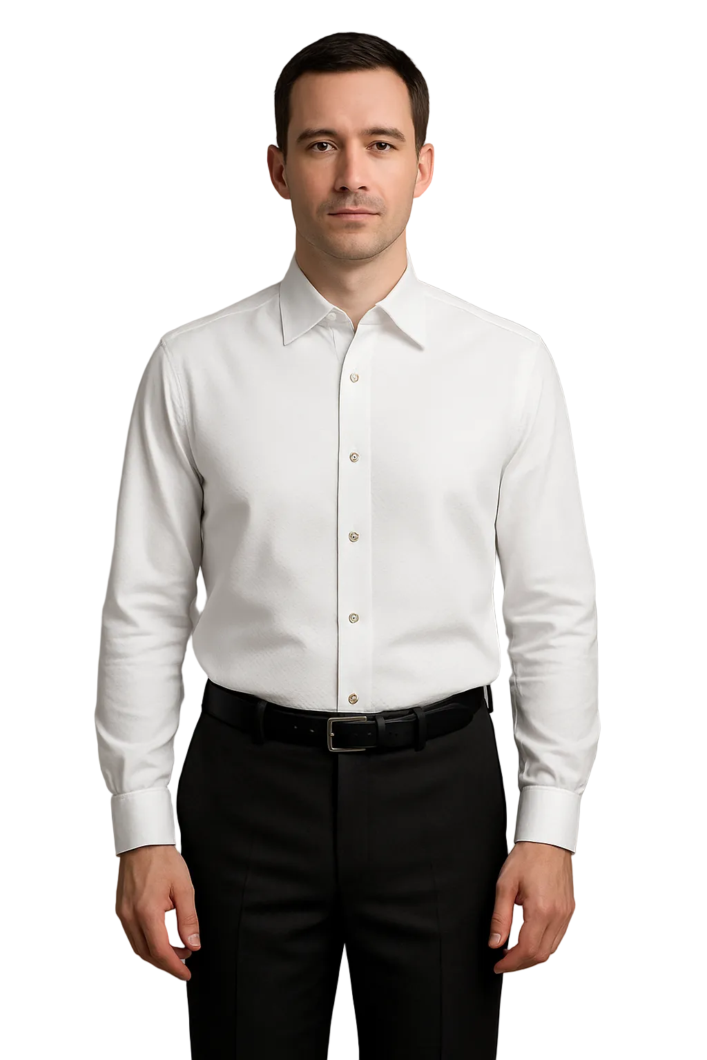 Mens Classic Cotton Wing Collar Plague Front Tuxedo Shirt in White
