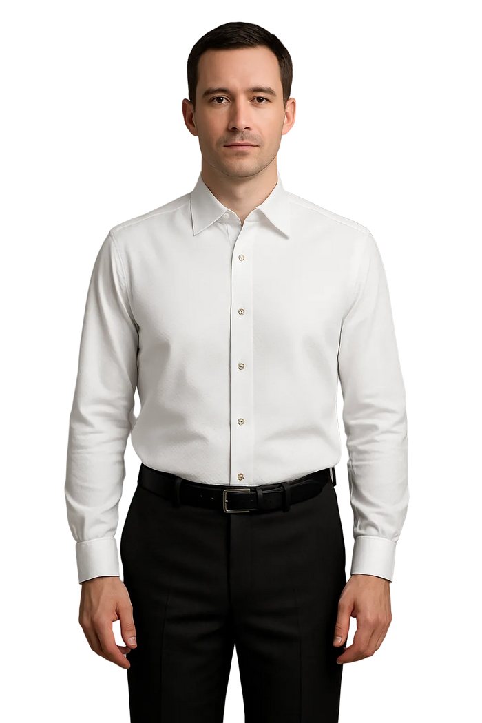 Mens Classic Cotton Wing Collar Plague Front Tuxedo Shirt in White