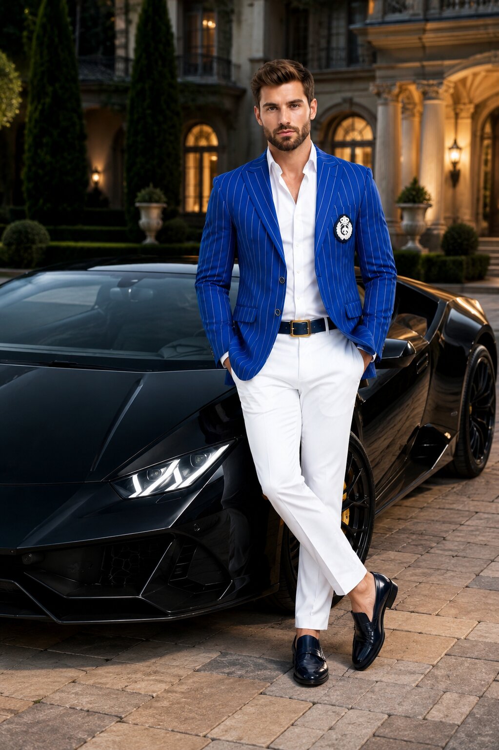 Royal Blue Pinstripe Blazer With White Pants - Suit Party Blazer