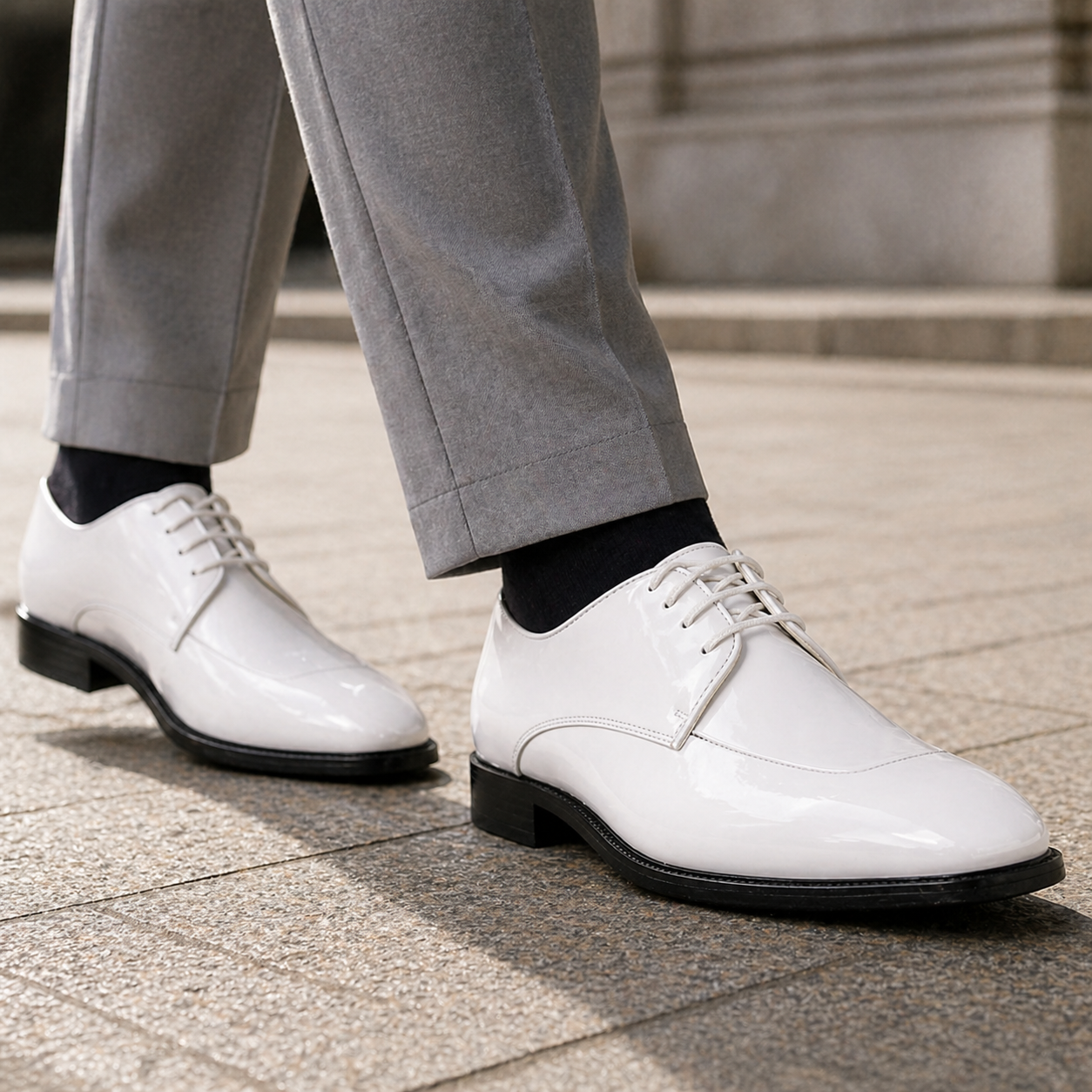 Men Dress Shoe TADI Oxford Formal Tuxedo for Prom & Wedding White Patent