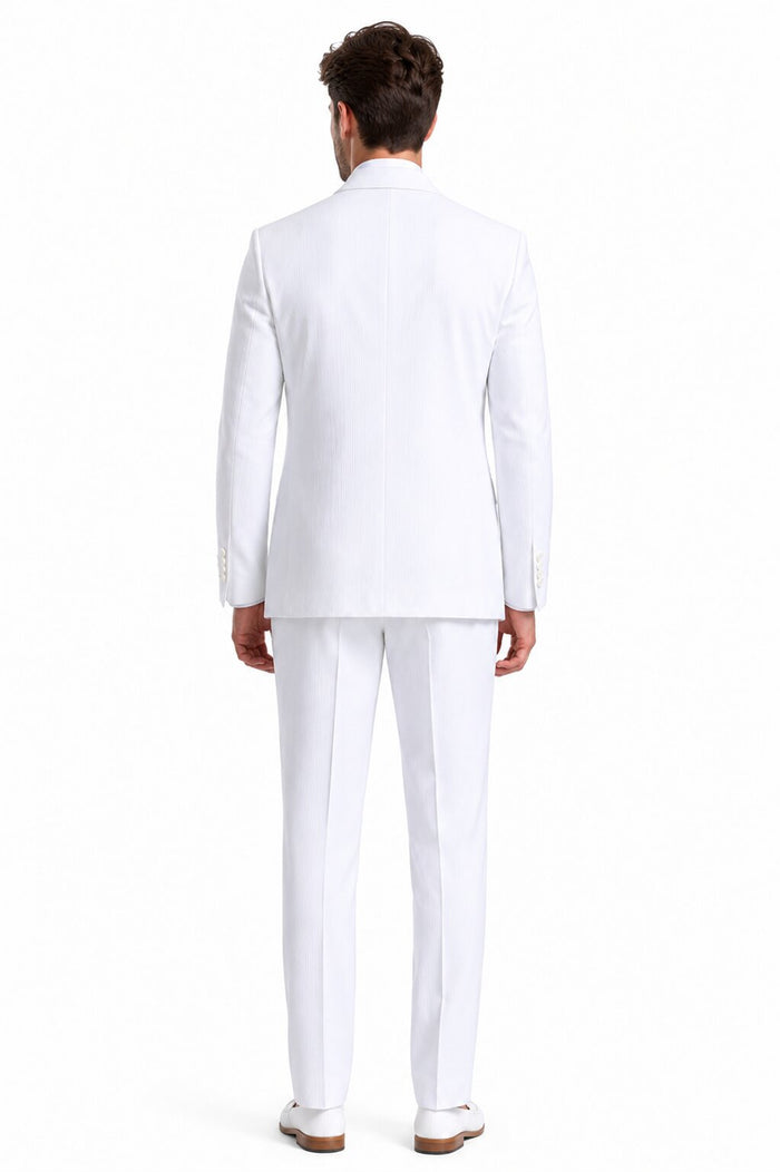 Mens Double Breasted Summer Seersucker Suit in White Pinstripe